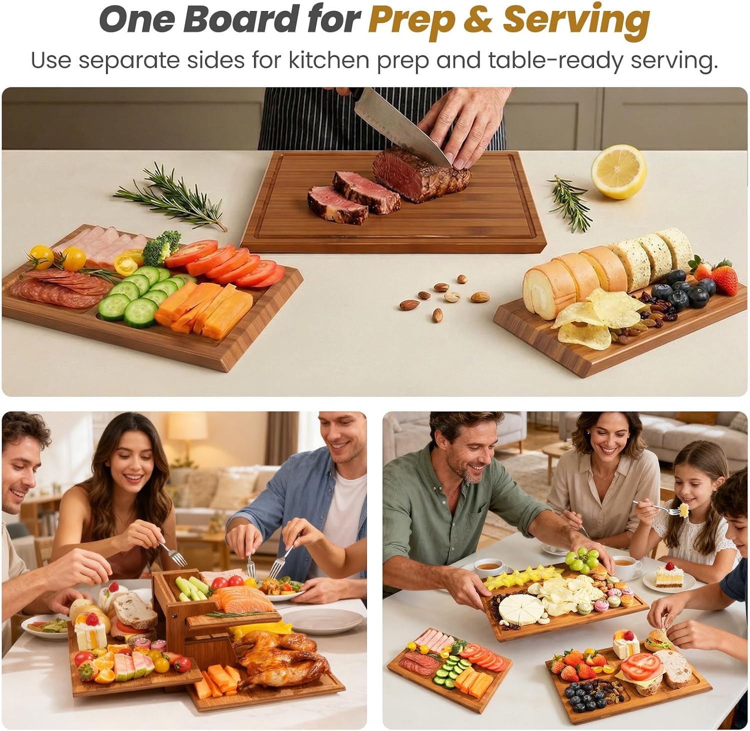 Meal Prep For Cutting - Набор бамбуковых разделочных досок с подставкой,